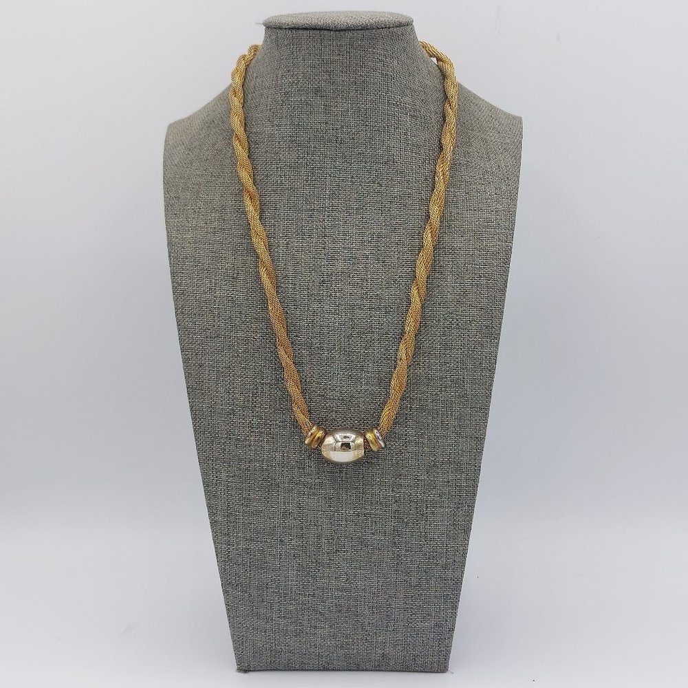 Gold Toned Mesh Twisted Chain Silver Toned Beads Easy Hook Clasp 18"